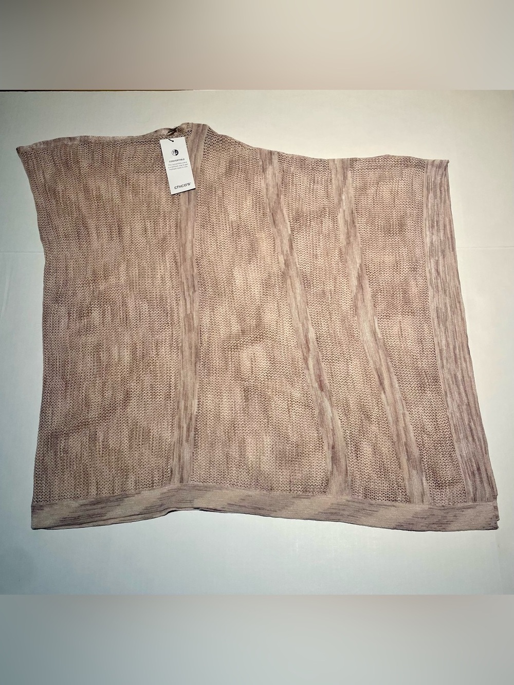 NWT Chico’s Convertible Open Knit Poncho Ruana Taupe Shrug Wrap Topper